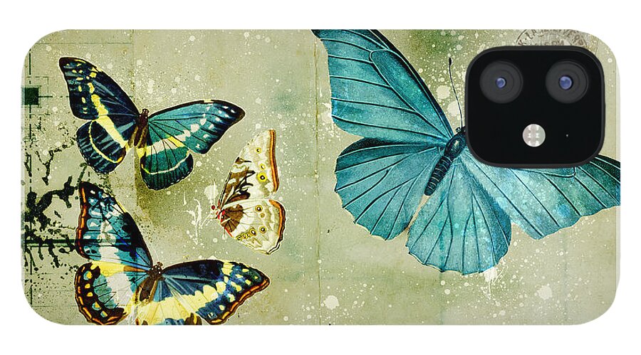 Butterfly iPhone 12 Case featuring the digital art Blue Butterfly - s55c01 by Variance Collections