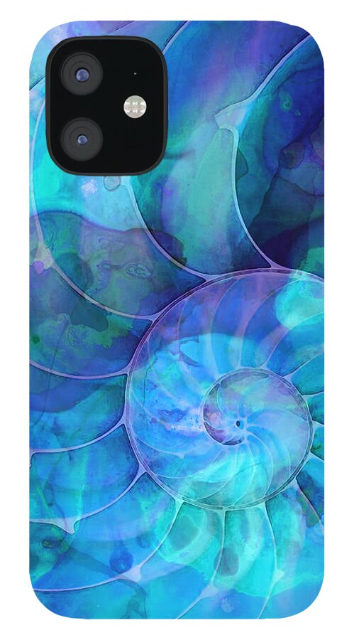 Blue iPhone 12 Case featuring the painting Blue Nautilus Shell By Sharon Cummings by Sharon Cummings