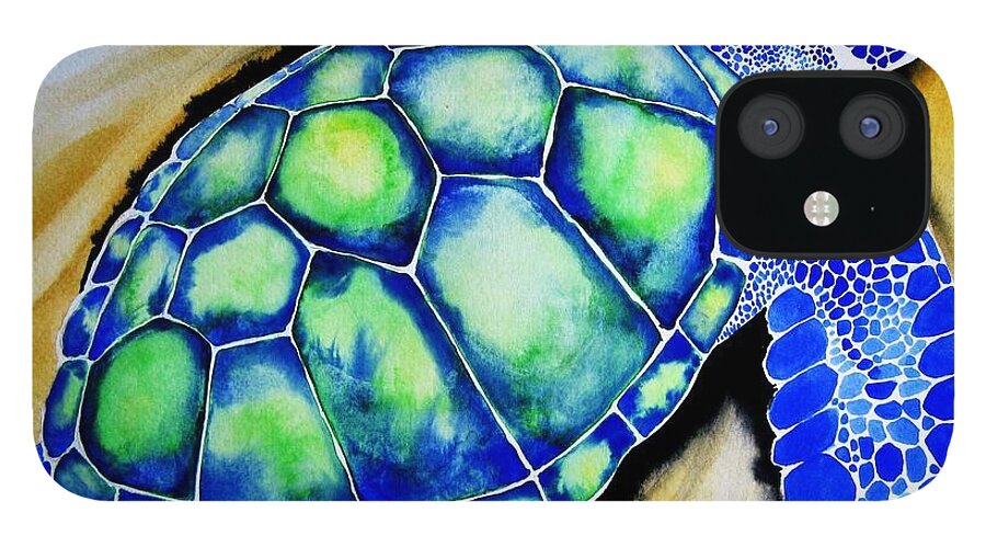 Nature iPhone 12 Case featuring the painting Blue Turtle by Frances Ku