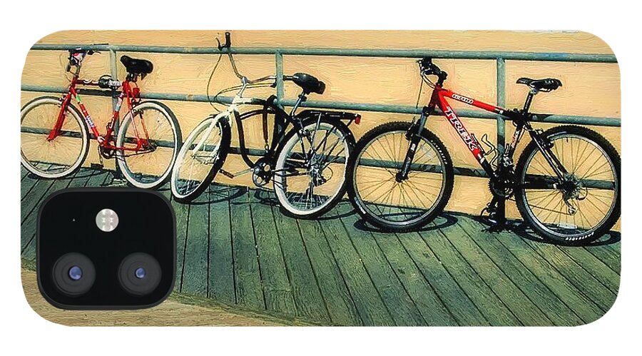 Beach iPhone 12 Case featuring the painting Boardwalk Bikes by RC DeWinter