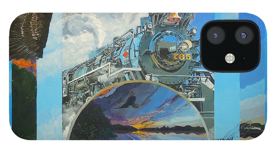 Steam Engine iPhone 12 Case featuring the painting Boundary Series XI by Thomas Stead