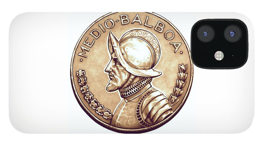 Coin iPhone 12 Case featuring the drawing Bronze Balboa by Fred Larucci