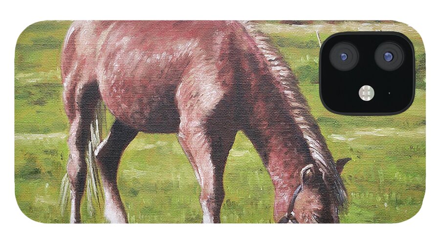 Horse iPhone 12 Case featuring the painting Brown Horse By Stables by Martin Davey