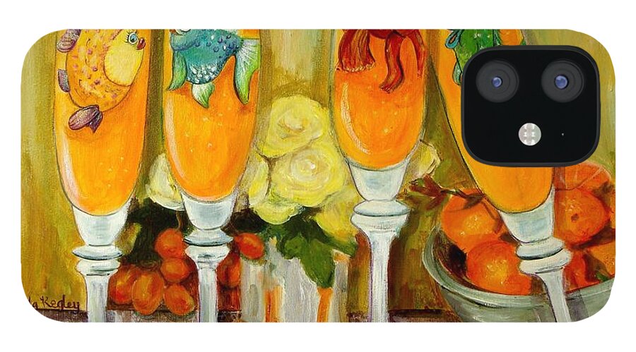 Mimosa iPhone 12 Case featuring the painting Brunch Bunch Mimosas by Linda Kegley