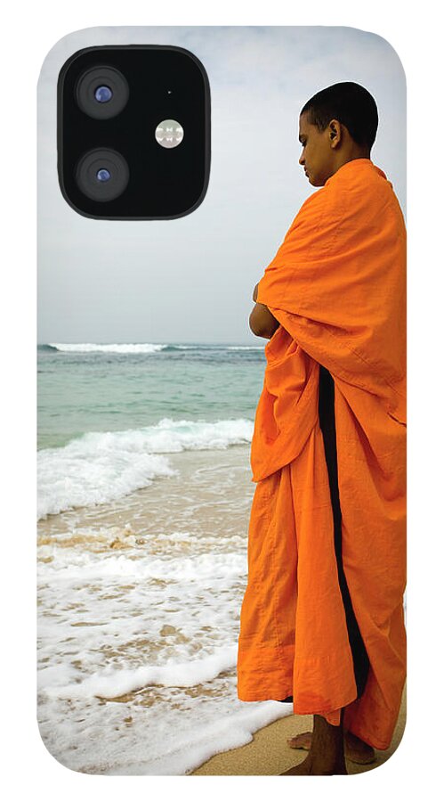 Young Men iPhone 12 Case featuring the photograph Buddhist Monk Sri Lanka Beach by Laughingmango
