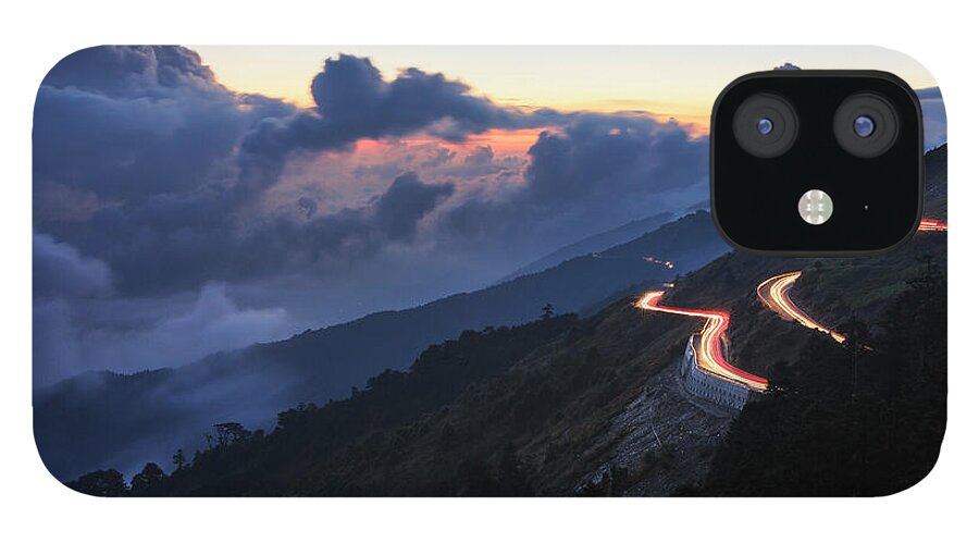 Scenics iPhone 12 Case featuring the photograph Car Light Trails In Highway After Sunset by Samyaoo