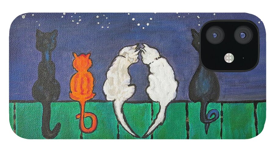 Cats iPhone 12 Case featuring the painting Cat Tails by Ella Kaye Dickey