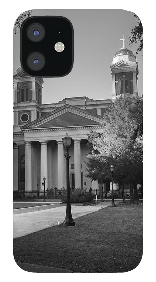 Alabama iPhone 12 Case featuring the digital art Cathedral Square Both BW by Michael Thomas