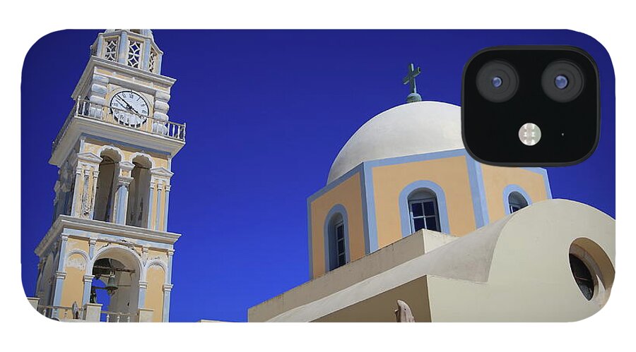 Clock Tower iPhone 12 Case featuring the photograph Catholic Church In Fira by Iñigo Escalante