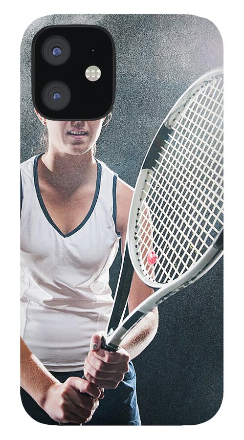 Cool Attitude iPhone 12 Case featuring the photograph Caucasian Tennis Player In Rain by Erik Isakson