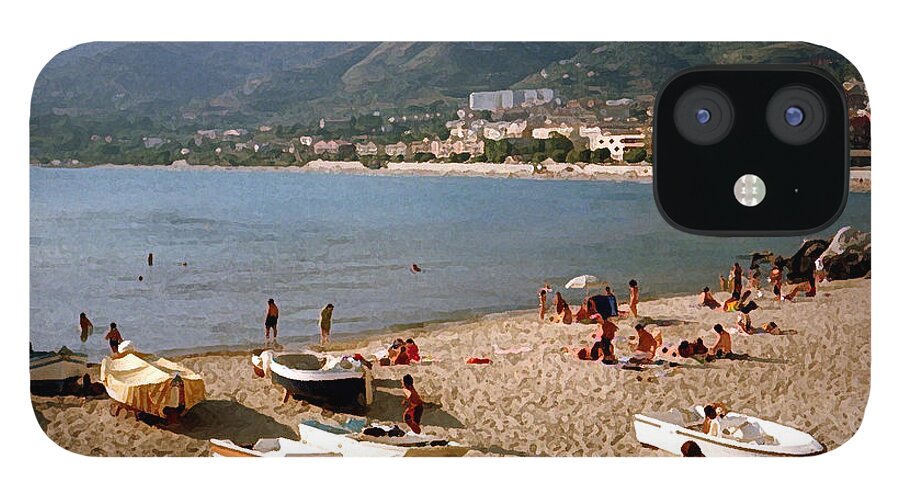Cefalu iPhone 12 Case featuring the digital art Cefalu Beach 1 by John Vincent Palozzi