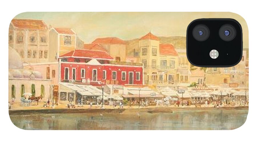 Chania iPhone 12 Case featuring the painting Chania harbour with the Mosque by David Capon