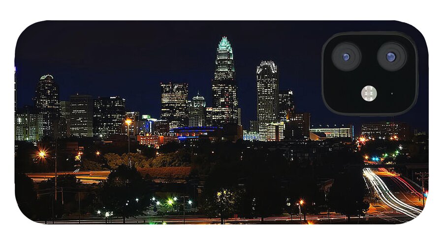 Charlotte iPhone 12 Case featuring the photograph Charlotte NC at night by Flees Photos
