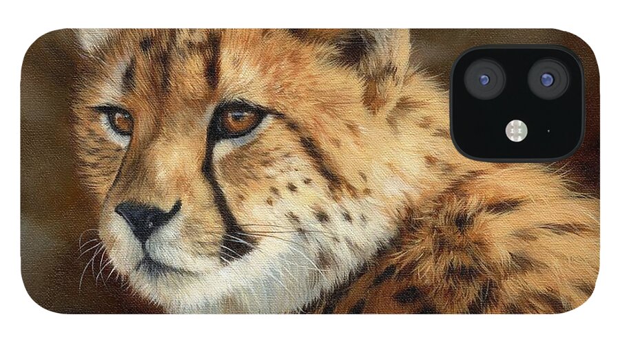 Cheetah iPhone 12 Case featuring the painting Cheetah by David Stribbling