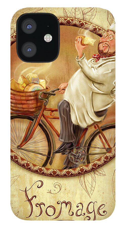 Chef iPhone 12 Case featuring the mixed media Chefs on Bikes-Fromage by Shari Warren
