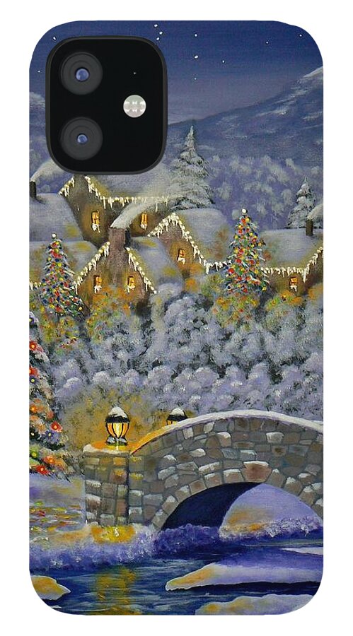 Christmas iPhone 12 Case featuring the painting Christmas Village by Ray Nutaitis