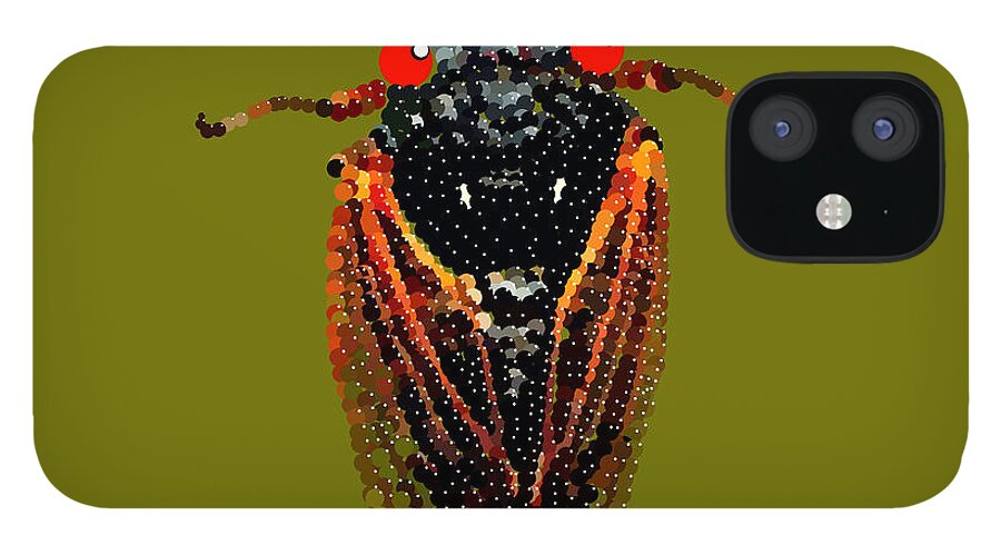  iPhone 12 Case featuring the digital art Cicada in Green by R Allen Swezey