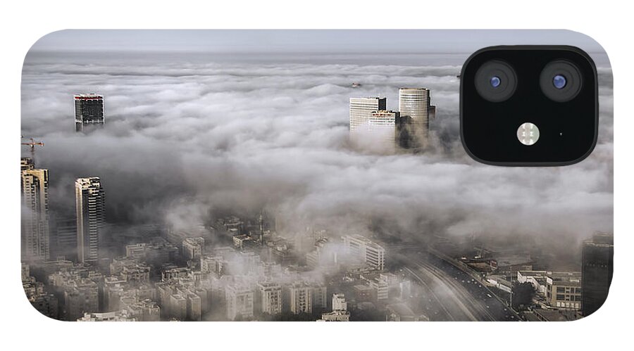 Israel iPhone 12 Case featuring the photograph City Skyscrapers Above The Clouds by Ron Shoshani