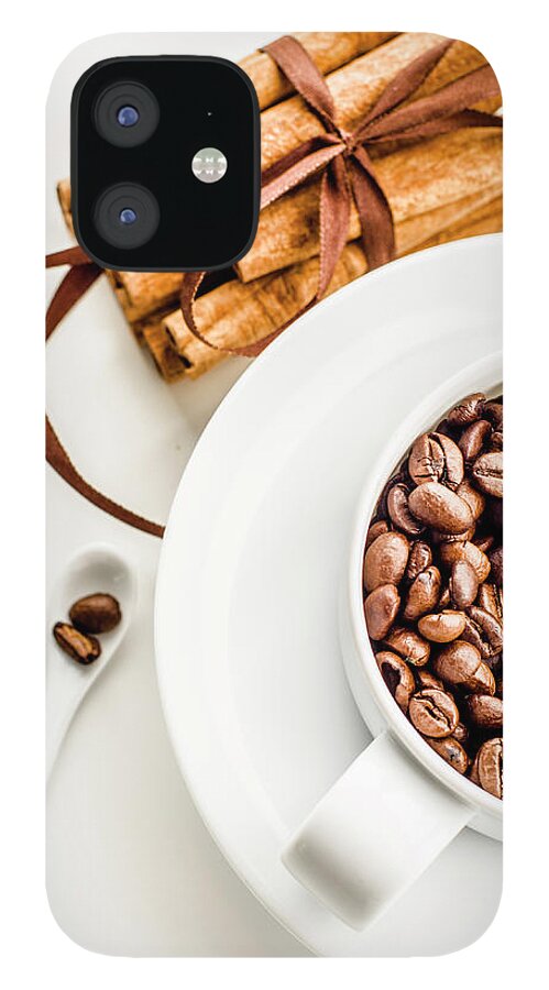 White Background iPhone 12 Case featuring the photograph Coffee Beans And Cinnamon by Olena Gorbenko Delicious Food