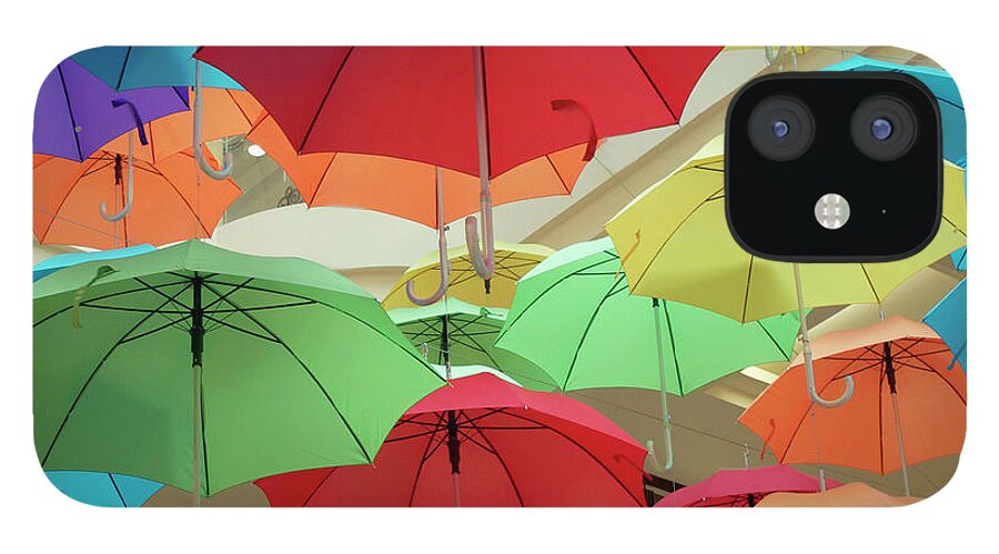 Hanging iPhone 12 Case featuring the photograph Colourful Umbrellas by Sharon Lapkin