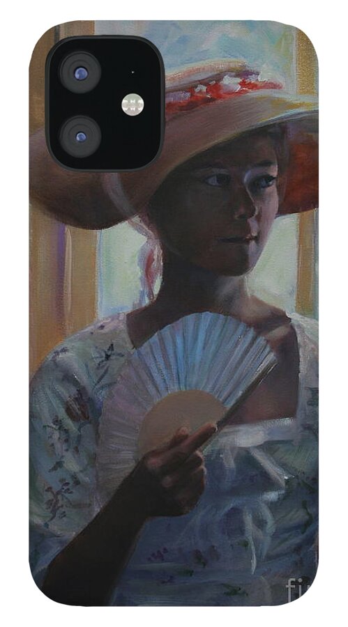 Young Lady With Fan iPhone 12 Case featuring the painting Comportment by Susan Bradbury