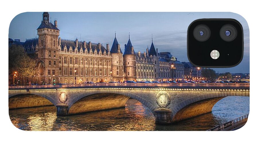 Conciergerie iPhone 12 Case featuring the photograph Conciergerie and Pont Napoleon at Twilight by Jennifer Ancker