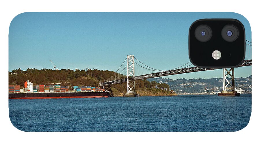 Tranquility iPhone 12 Case featuring the photograph Container Ship Heading Toward The Bay by Geri Lavrov