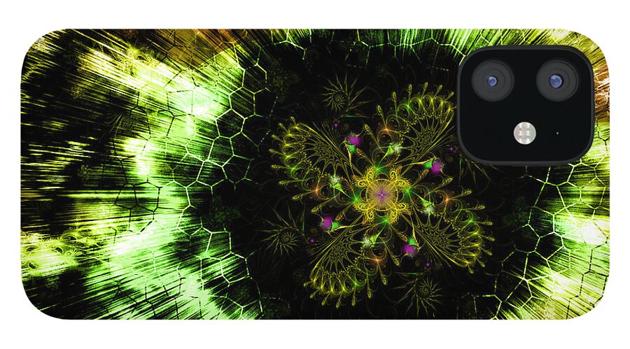 Corporate iPhone 12 Case featuring the digital art Cosmic Solar Flower Fern Flare by Shawn Dall