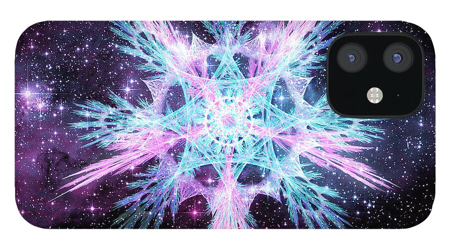 Corporate iPhone 12 Case featuring the digital art Cosmic Starflower by Shawn Dall