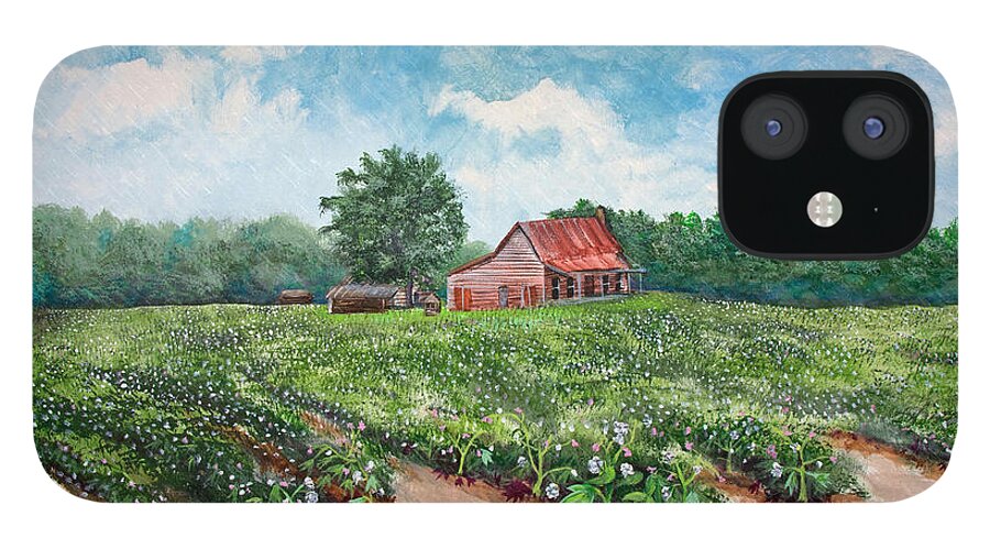 Landscape iPhone 12 Case featuring the painting Cotton Be Here by Virginia Bond