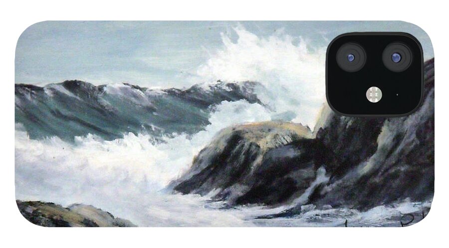 Seascape iPhone 12 Case featuring the painting Crashing Sea by Lynne Parker