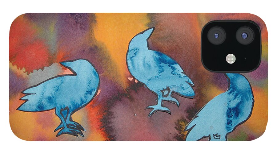 Crow iPhone 12 Case featuring the painting Crow Series 1 by Helen Klebesadel