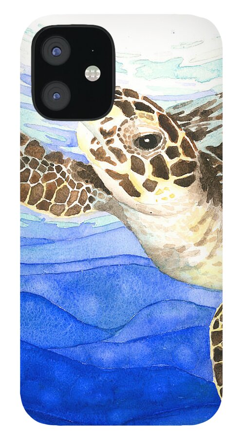Turtle iPhone 12 Case featuring the painting Curious Sea Turtle by Pauline Walsh Jacobson