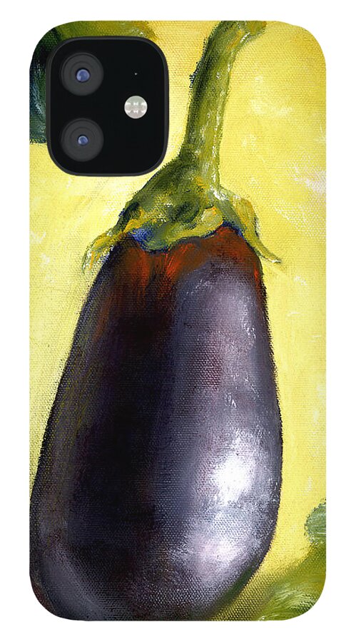 Fruit iPhone 12 Case featuring the painting Deep Purple Eggplant Still Life by Lenora De Lude