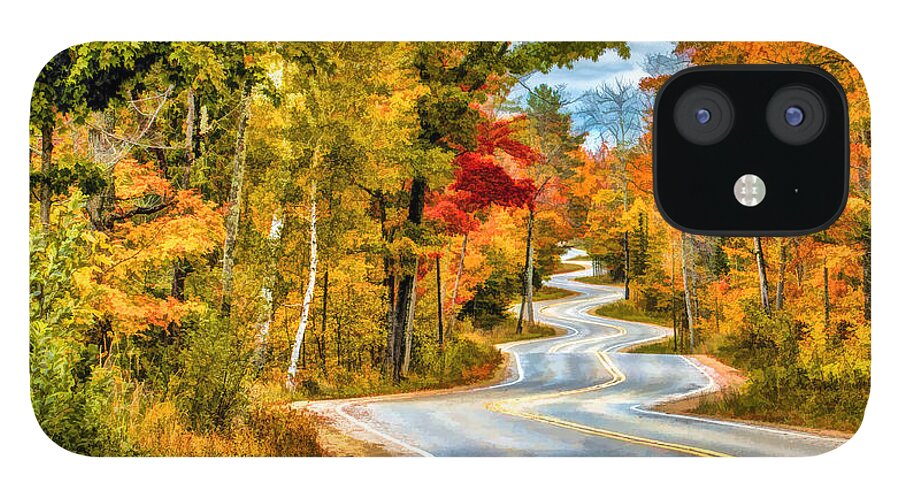Door County iPhone 12 Case featuring the painting Door County Road to Northport in Autumn by Christopher Arndt