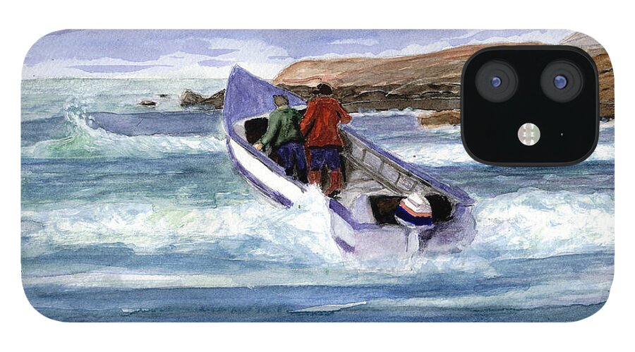 Pacific City iPhone 12 Case featuring the painting Dory Boat Heading To Sea by Chriss Pagani