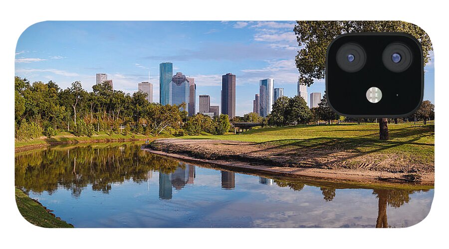Downtown iPhone 12 Case featuring the photograph Downtown Houston Panorama from Buffalo Bayou Park by Silvio Ligutti