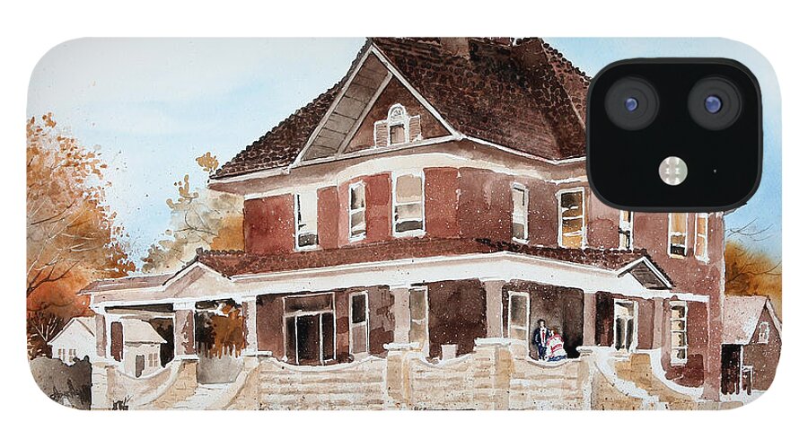 A Beautiful Two-story Home With A Majestic Front Porch Once Stood In Coffeyville iPhone 12 Case featuring the painting Dr. Hall Residence by Monte Toon