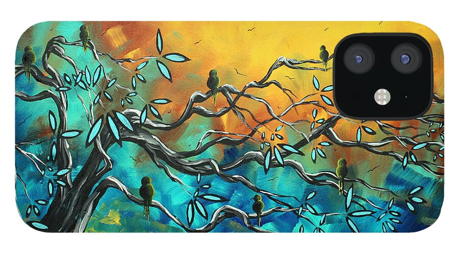 Art iPhone 12 Case featuring the painting Dream Watchers Original abstract Bird Painting by Megan Aroon