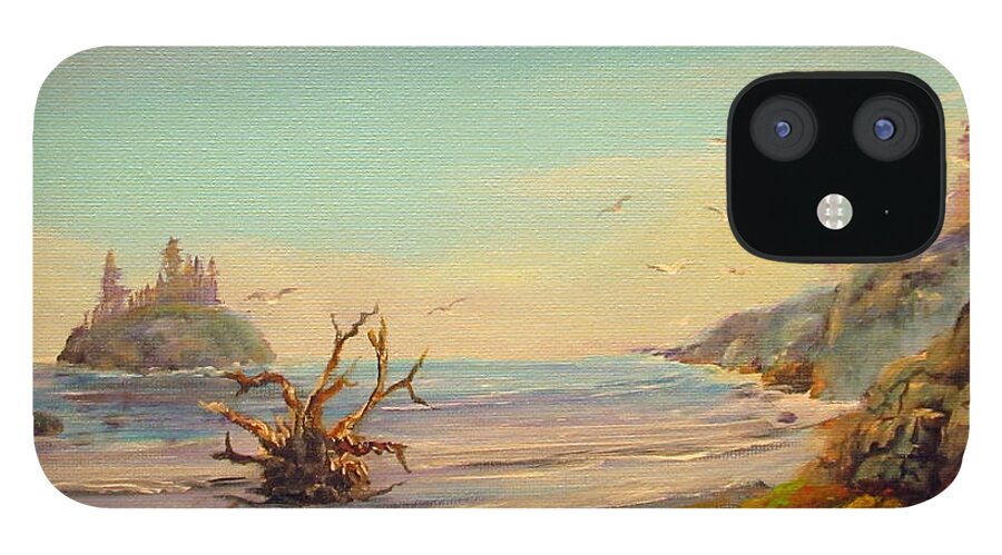 Landscape iPhone 12 Case featuring the painting Driftwood Beach by Wayne Enslow