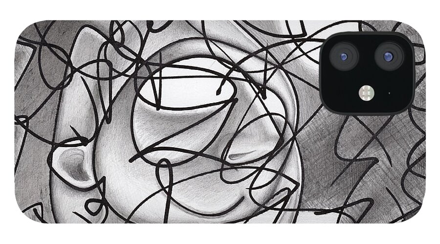 Abstract iPhone 12 Case featuring the drawing Eavesdropping by Ismael Cavazos