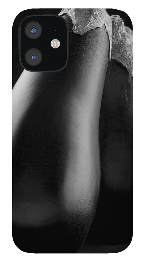 Black & White iPhone 12 Case featuring the photograph Egg Plant Duet by Frederic A Reinecke