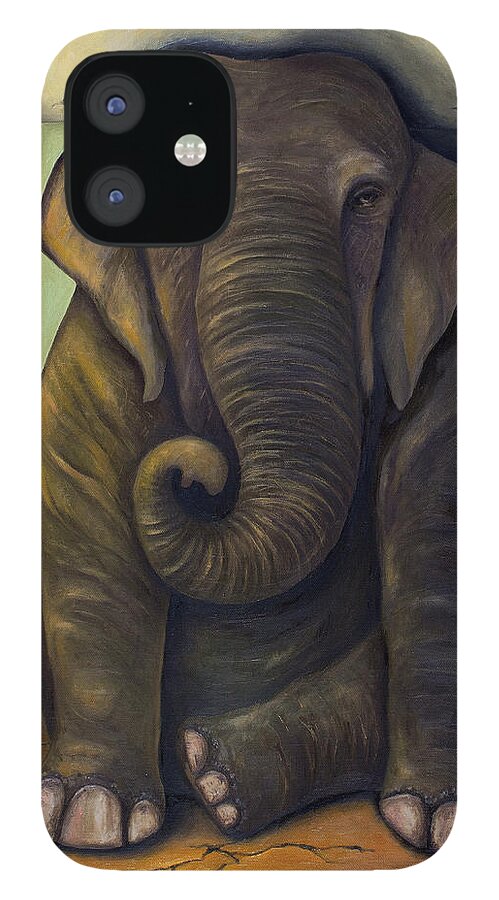 Elephant iPhone 12 Case featuring the painting Elephant In The Room by Leah Saulnier The Painting Maniac