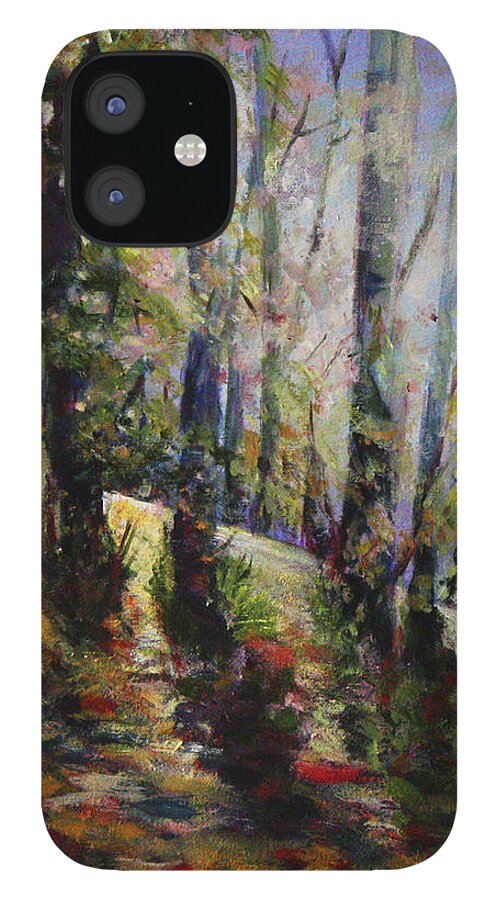 Oil iPhone 12 Case featuring the painting Enchanted forest by Sher Nasser