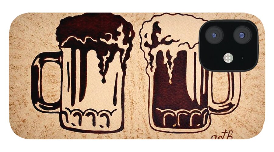 Dark Beer iPhone 12 Case featuring the painting Enjoying Beer by Georgeta Blanaru