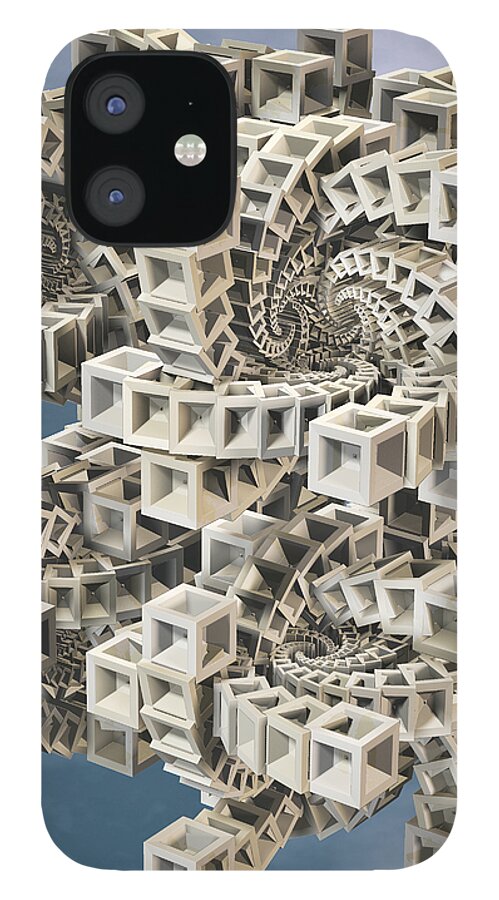 Abstract iPhone 12 Case featuring the digital art Escher's Construct by Manny Lorenzo