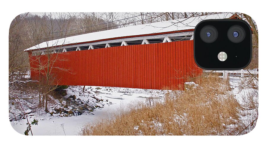 Ohio iPhone 12 Case featuring the photograph Everett Rd. Covered Bridge in Winter by Jack R Perry