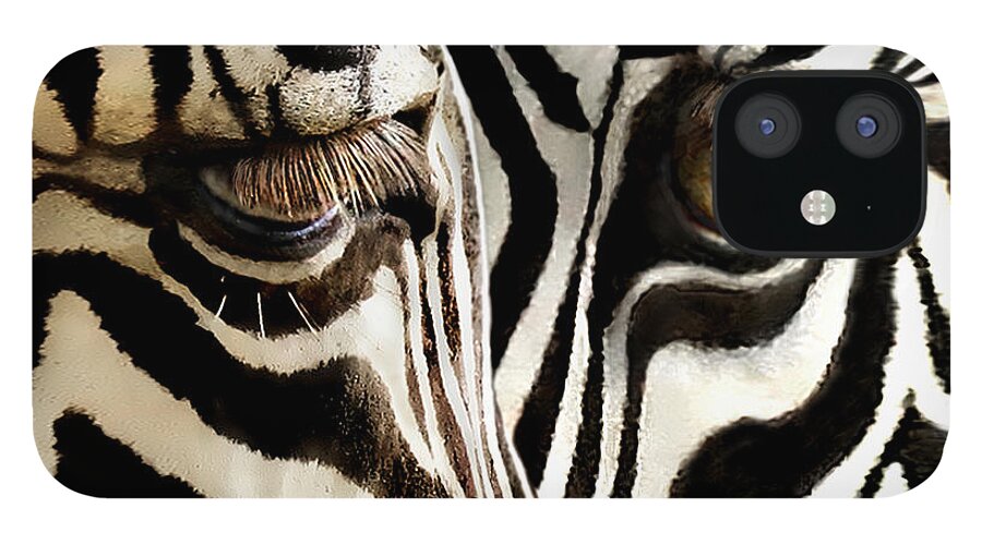 Zebra iPhone 12 Case featuring the photograph Eyes And Stripes Squared by Jennie Breeze