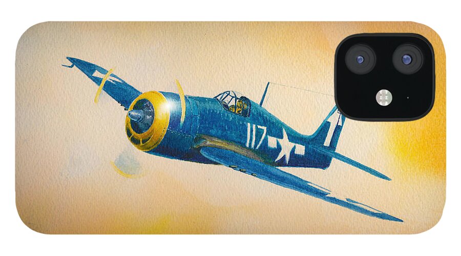Military iPhone 12 Case featuring the painting F6F-5 Hellcat by Douglas Castleman