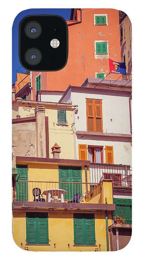 Row House iPhone 12 Case featuring the photograph Facades At Riomaggiore by Miemo Penttinen - Miemo.net